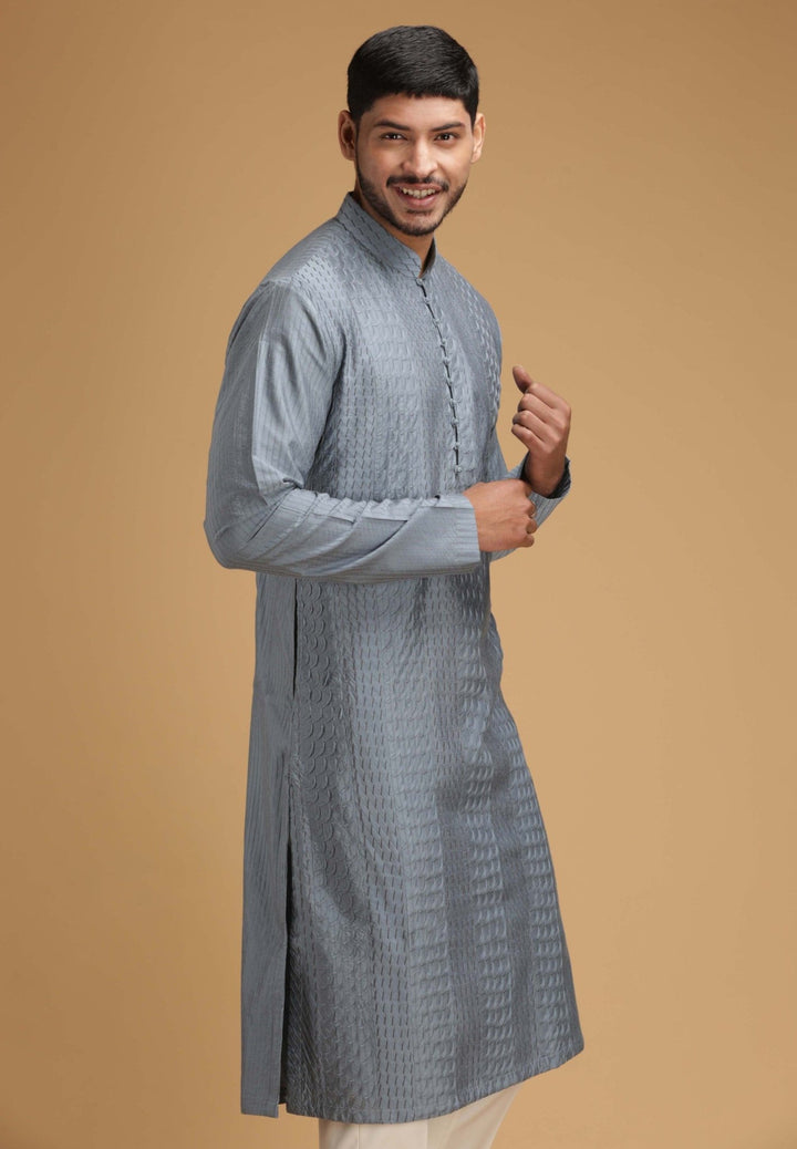 Grey Scallop Silk Kurta Set Chatenya Mittal - Fabilicious Fashion