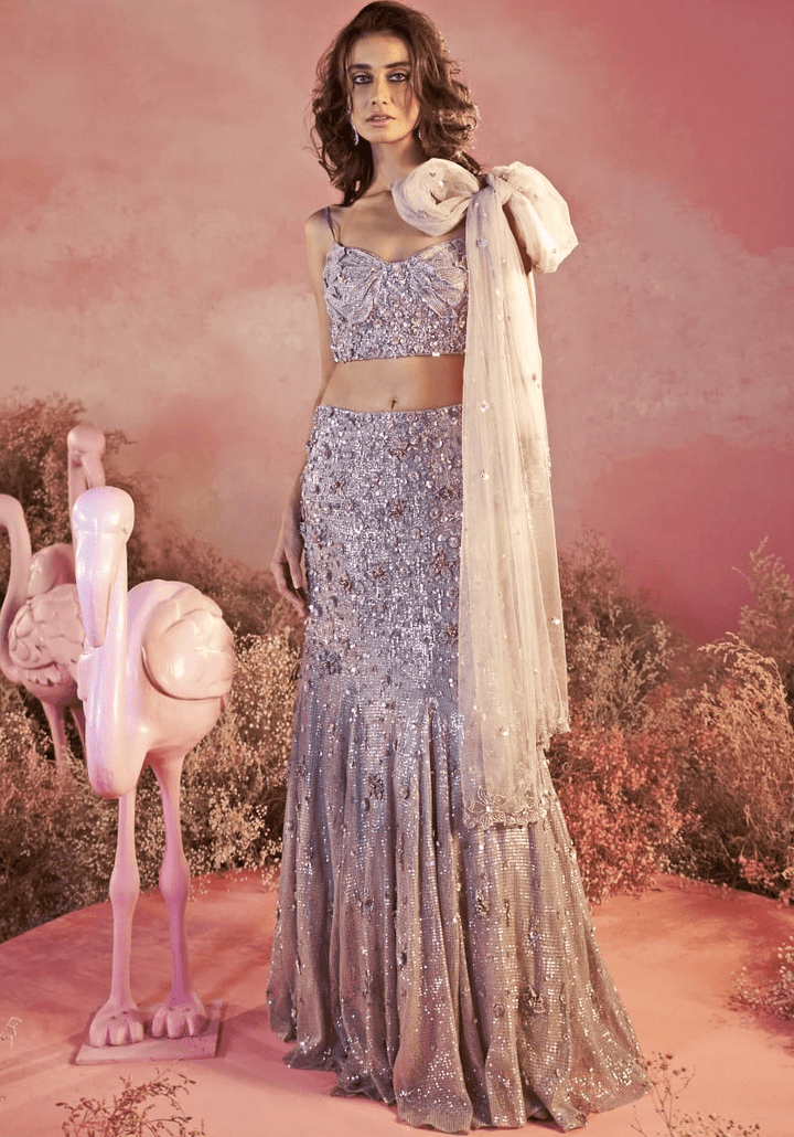 Grey Sequins Fitted Lehenga Set Parul Gandhi - Fabilicious Fashion