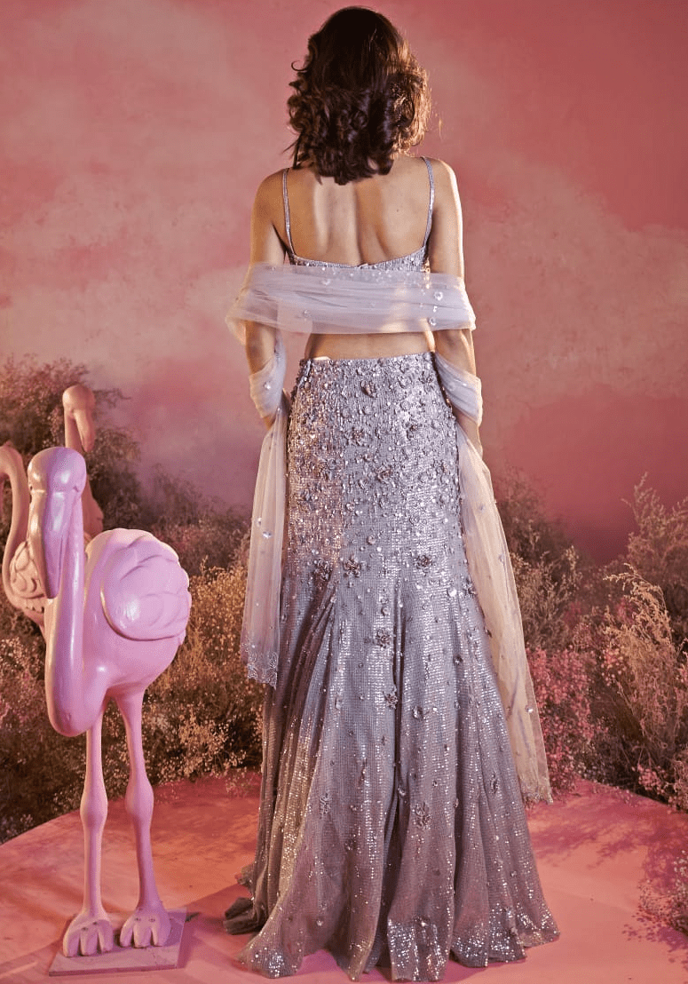Grey Sequins Fitted Lehenga Set Parul Gandhi - Fabilicious Fashion