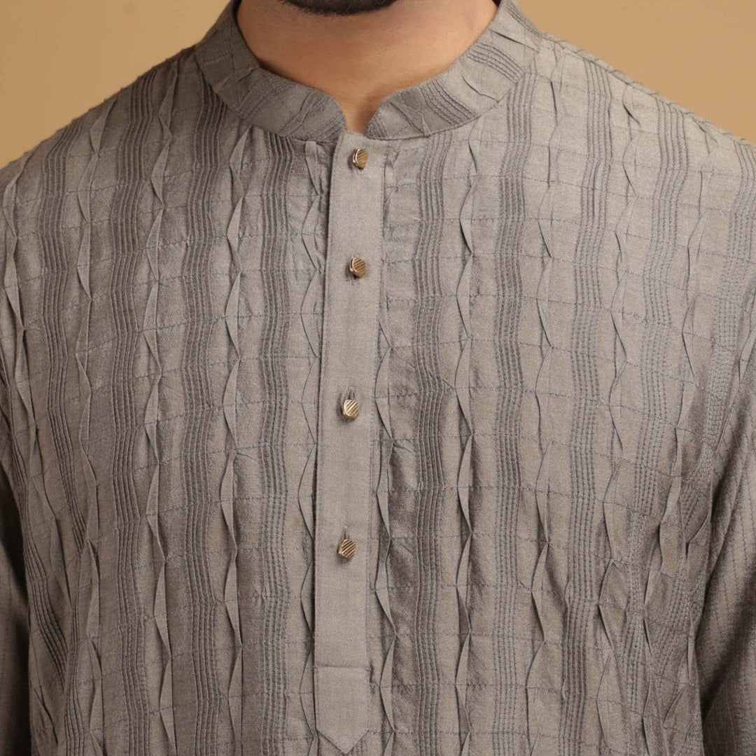 Grey Silk Kurta Set Chatenya Mittal - Fabilicious Fashion