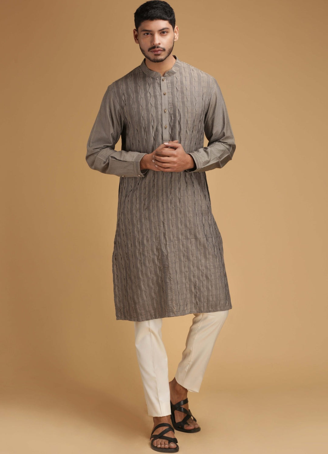 Grey Silk Kurta Set Chatenya Mittal - Fabilicious Fashion