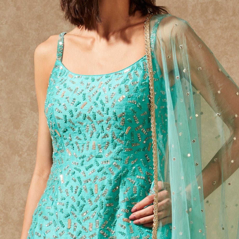 Gul Blue Silk Kurta With Pallazo Pants Chamee n Palak - Fabilicious Fashion