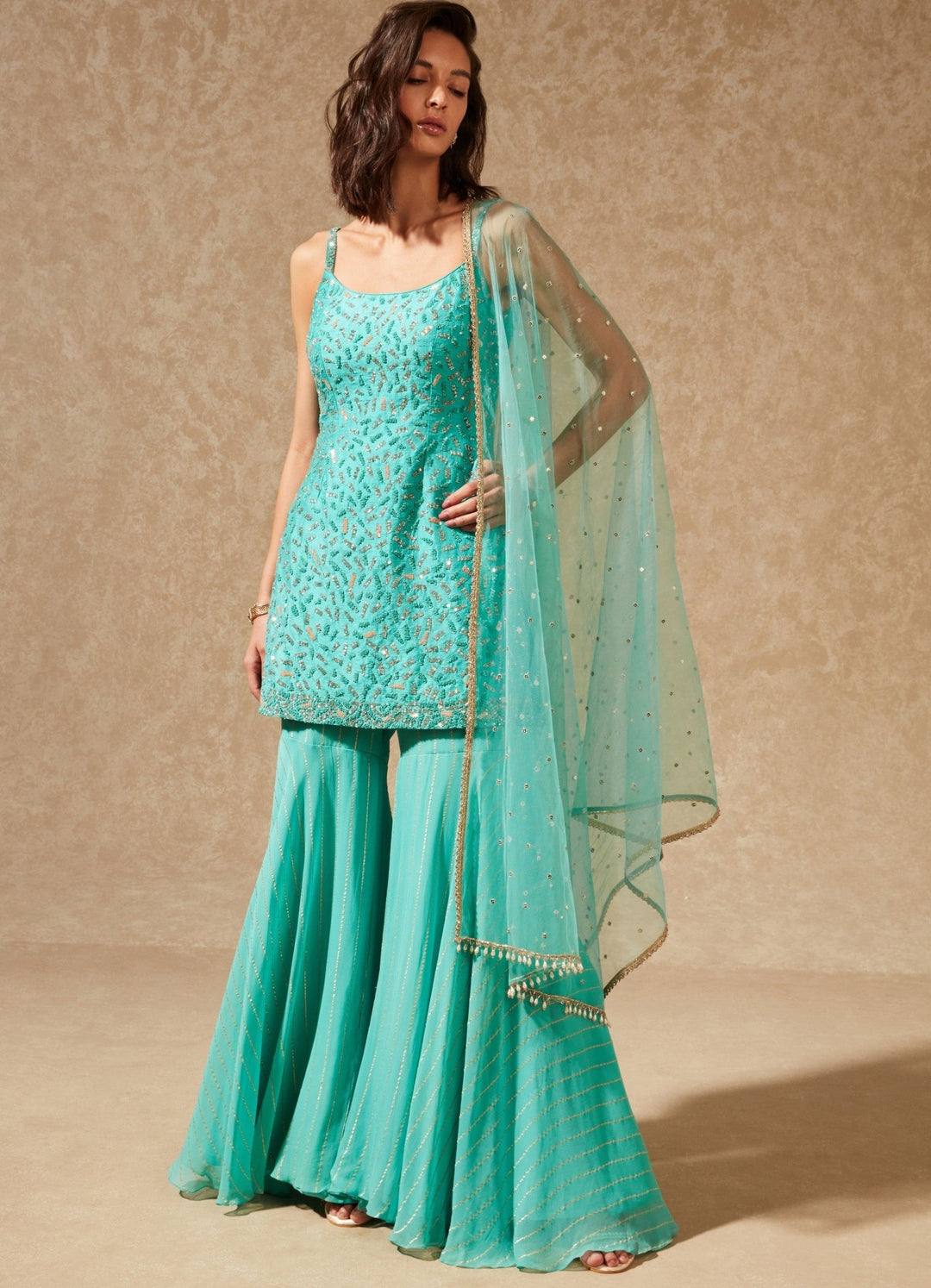 Gul Blue Silk Kurta With Pallazo Pants Chamee n Palak - Fabilicious Fashion
