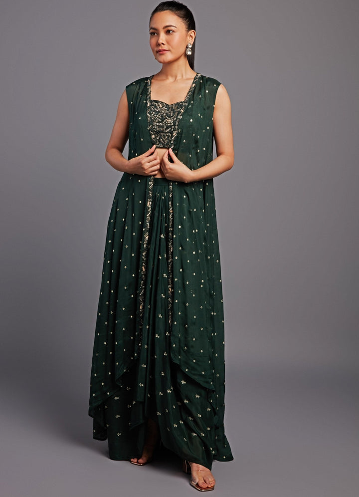 Gul Forest Green Cape Set Chamee n Palak - Fabilicious Fashion