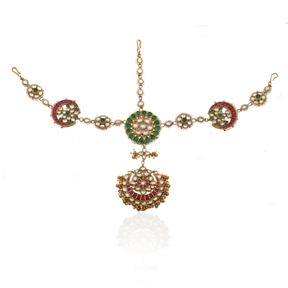 Hair Band Style Pink and Green Tear Drop Mathapatti Riana by Shikha Jindal - Fabilicious Fashion