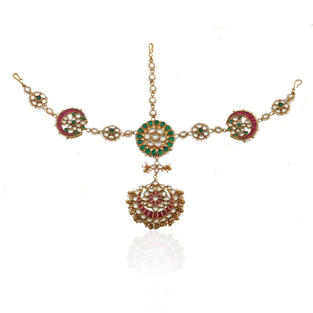 Hair Band Style Pink and Green Tear Drop Mathapatti Riana by Shikha Jindal - Fabilicious Fashion