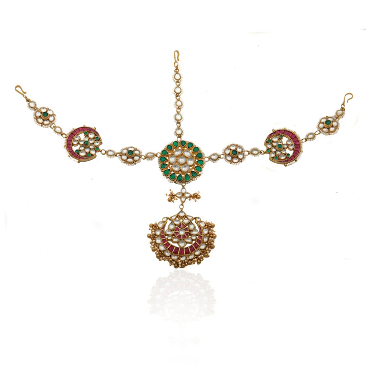 Hair Band Style Pink and Green Tear Drop Mathapatti Riana by Shikha Jindal - Fabilicious Fashion
