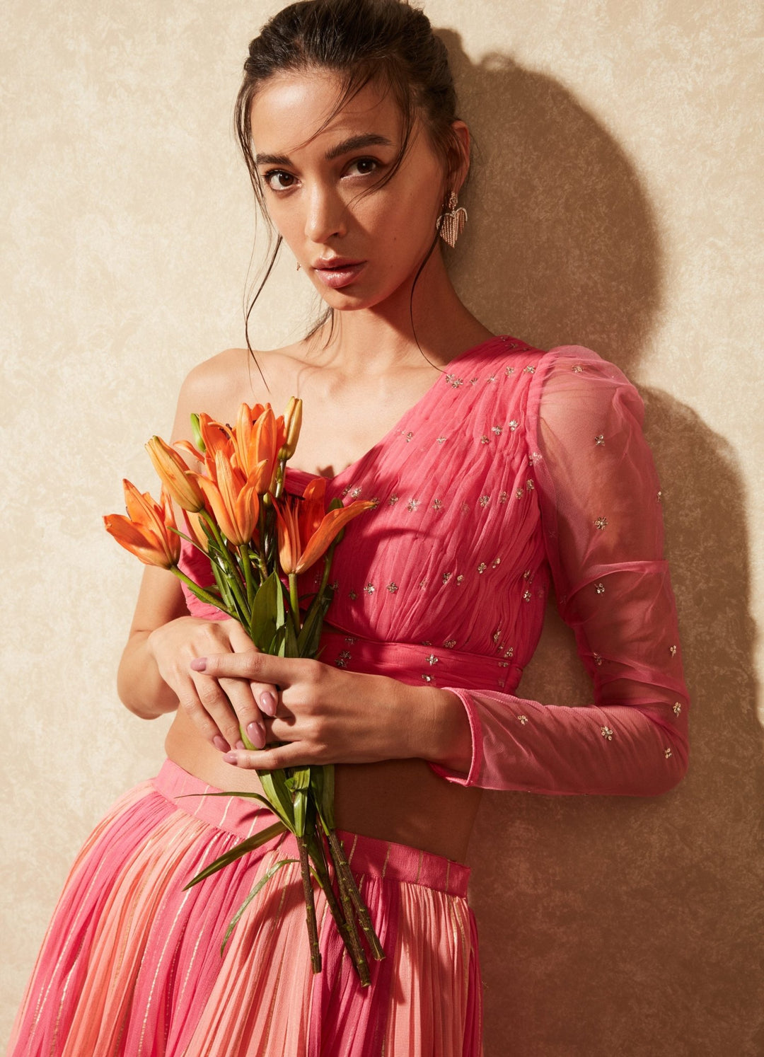 Hana Pink One Shoulder Lehenga Set Chamee n Palak - Fabilicious Fashion