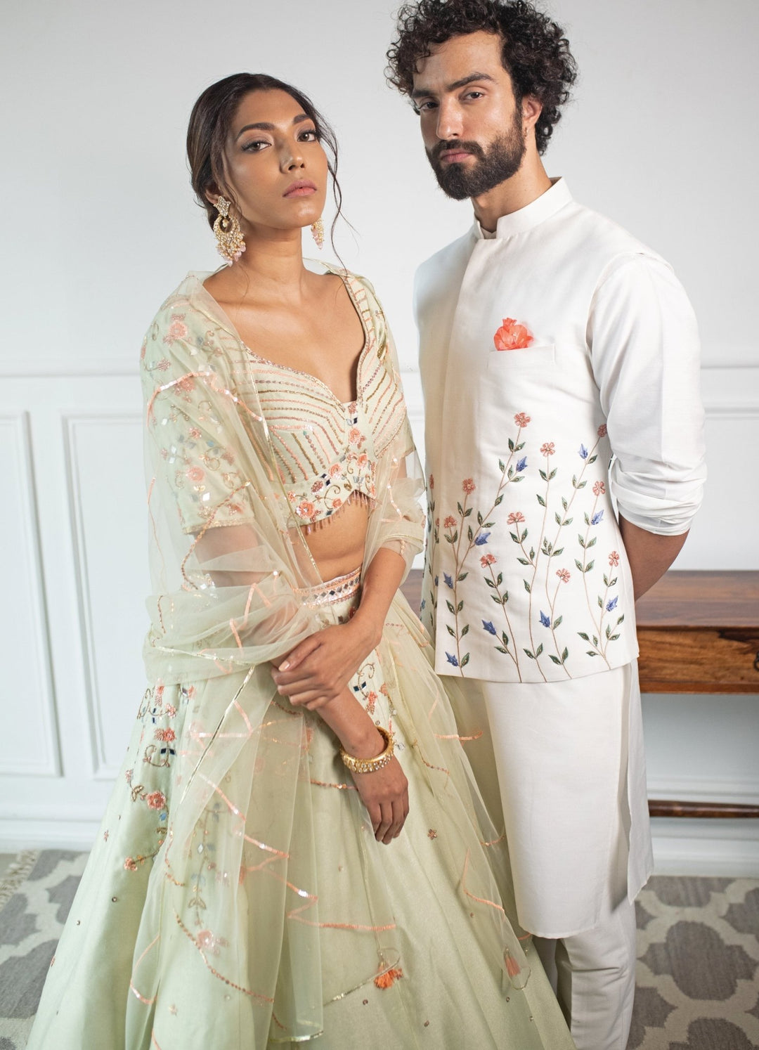 Hand embellished Summer colours nehru jacket with kurta and pants Contrast By Parth - Fabilicious Fashion