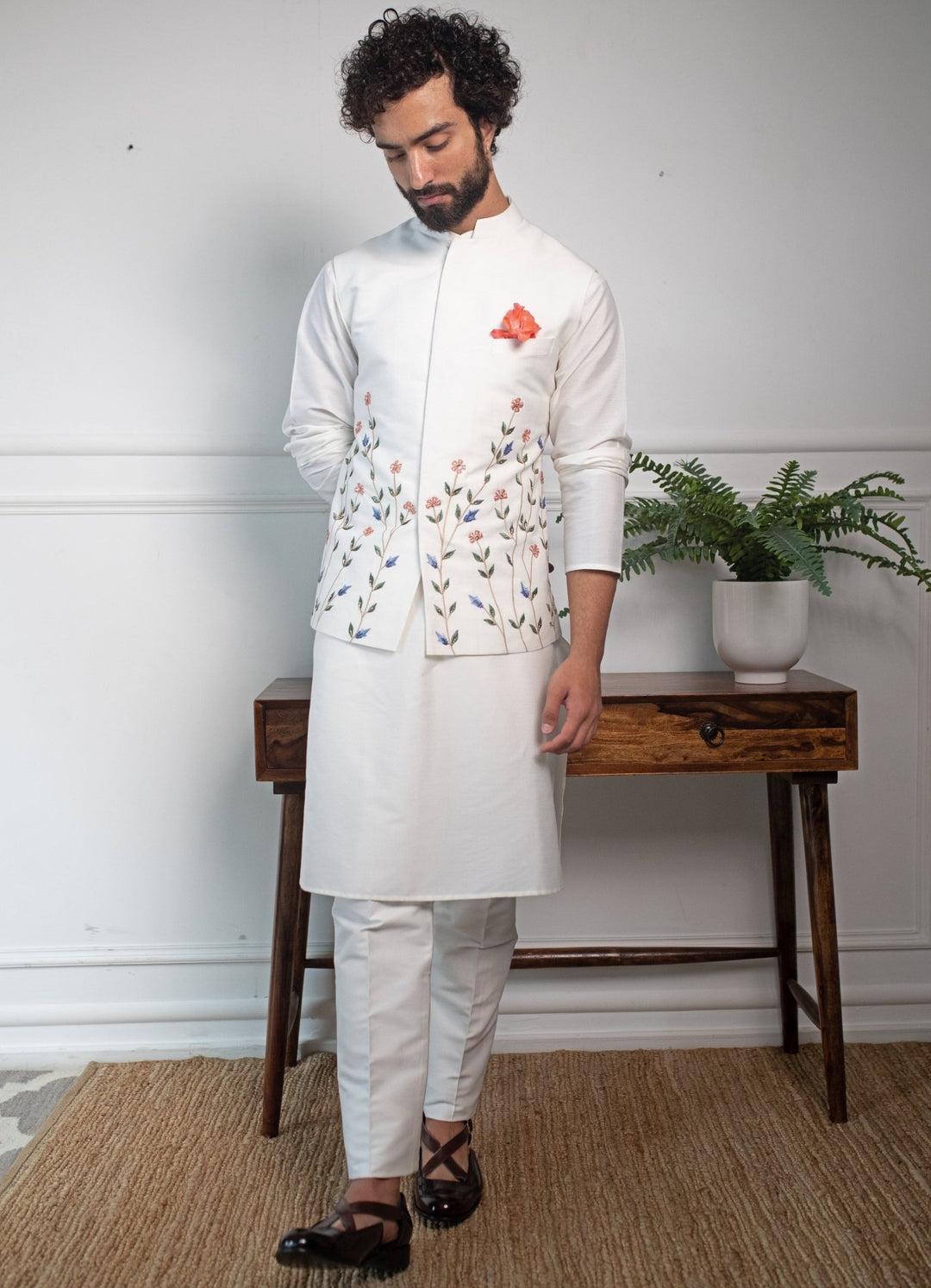 Hand embellished Summer colours nehru jacket with kurta and pants Contrast By Parth - Fabilicious Fashion
