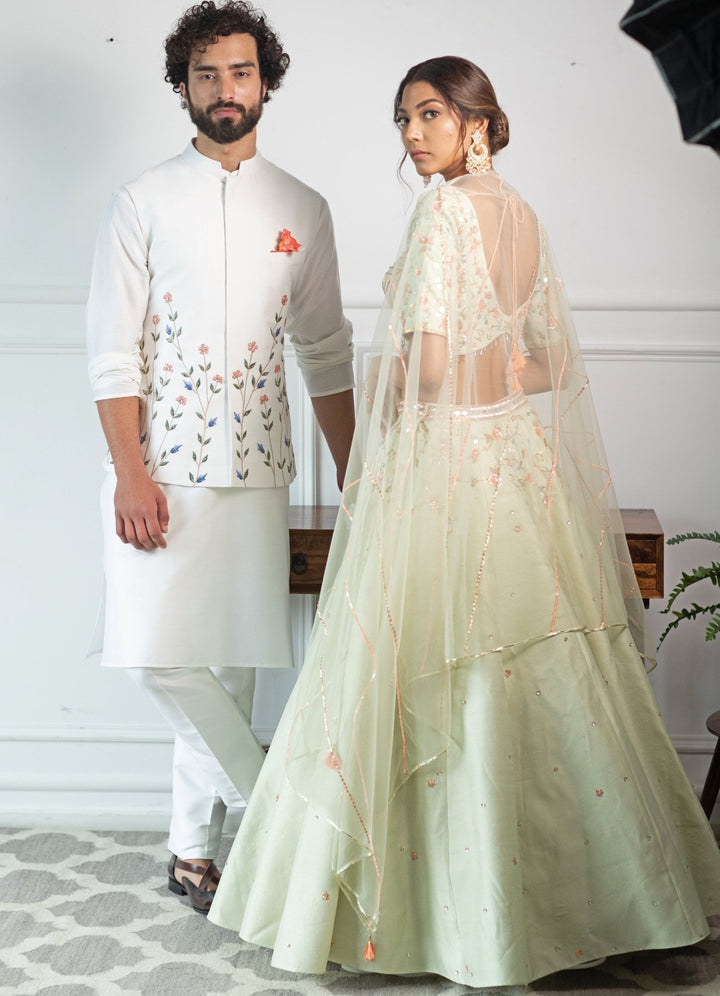 Hand embellished Summer colours nehru jacket with kurta and pants Contrast By Parth - Fabilicious Fashion