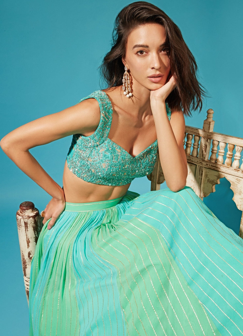 Haya Green Lehenga Set Chamee n Palak - Fabilicious Fashion