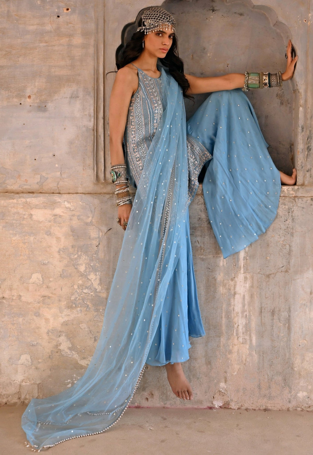 Hazel Blue Embroidered Palazzo Set Chamee n Palak - Fabilicious Fashion