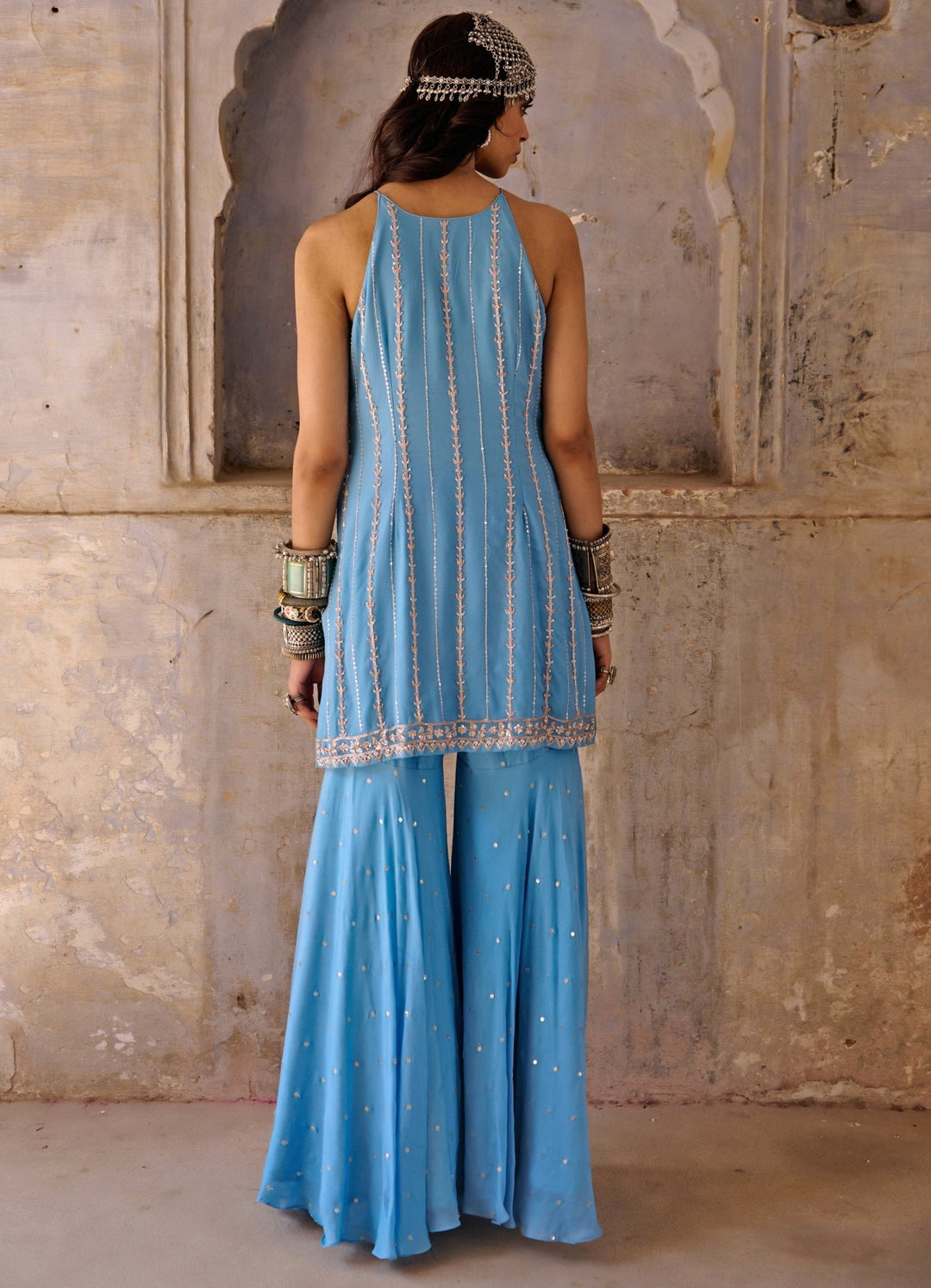 Hazel Blue Embroidered Palazzo Set Chamee n Palak - Fabilicious Fashion
