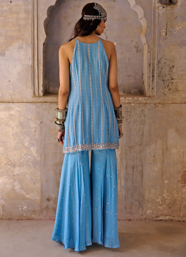 Hazel Blue Embroidered Palazzo Set Chamee n Palak - Fabilicious Fashion