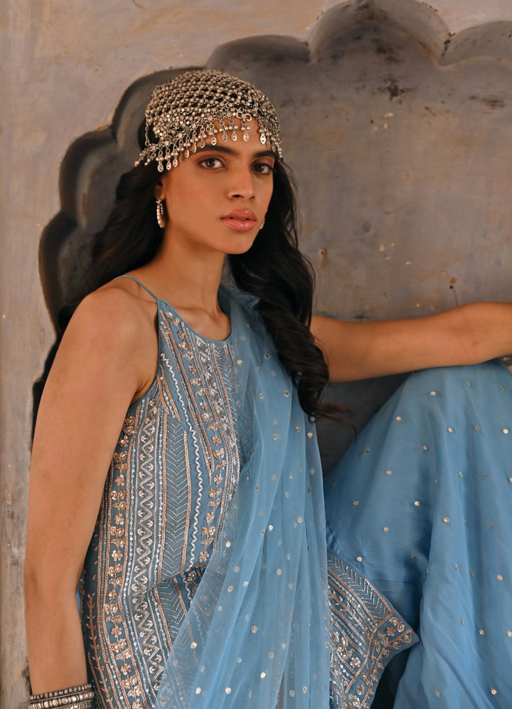 Hazel Blue Embroidered Palazzo Set Chamee n Palak - Fabilicious Fashion