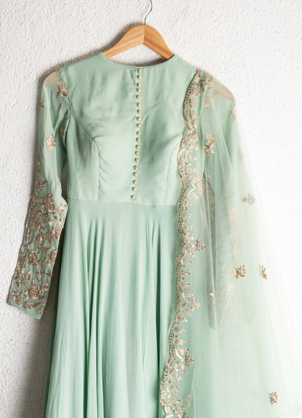 Himalayan Mint Green Anarkali With Scallop Embroidered Dupatta Anisha Shetty - Fabilicious Fashion