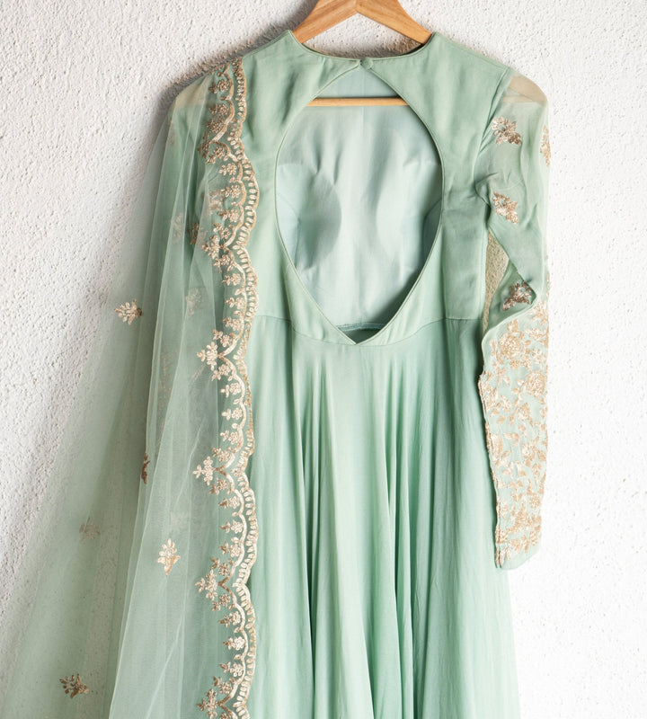 Himalayan Mint Green Anarkali With Scallop Embroidered Dupatta Anisha Shetty - Fabilicious Fashion