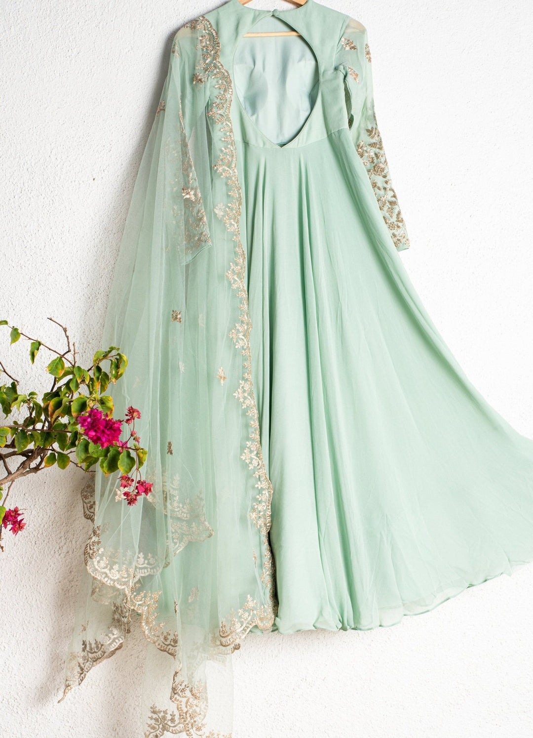 Himalayan Mint Green Anarkali With Scallop Embroidered Dupatta Anisha Shetty - Fabilicious Fashion
