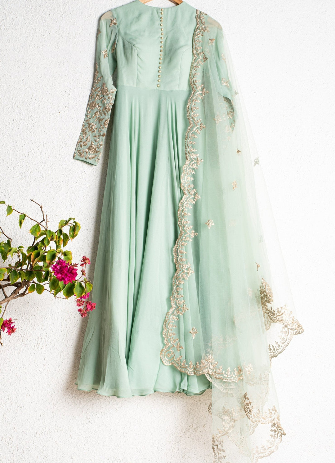 Himalayan Mint Green Anarkali With Scallop Embroidered Dupatta Anisha Shetty - Fabilicious Fashion