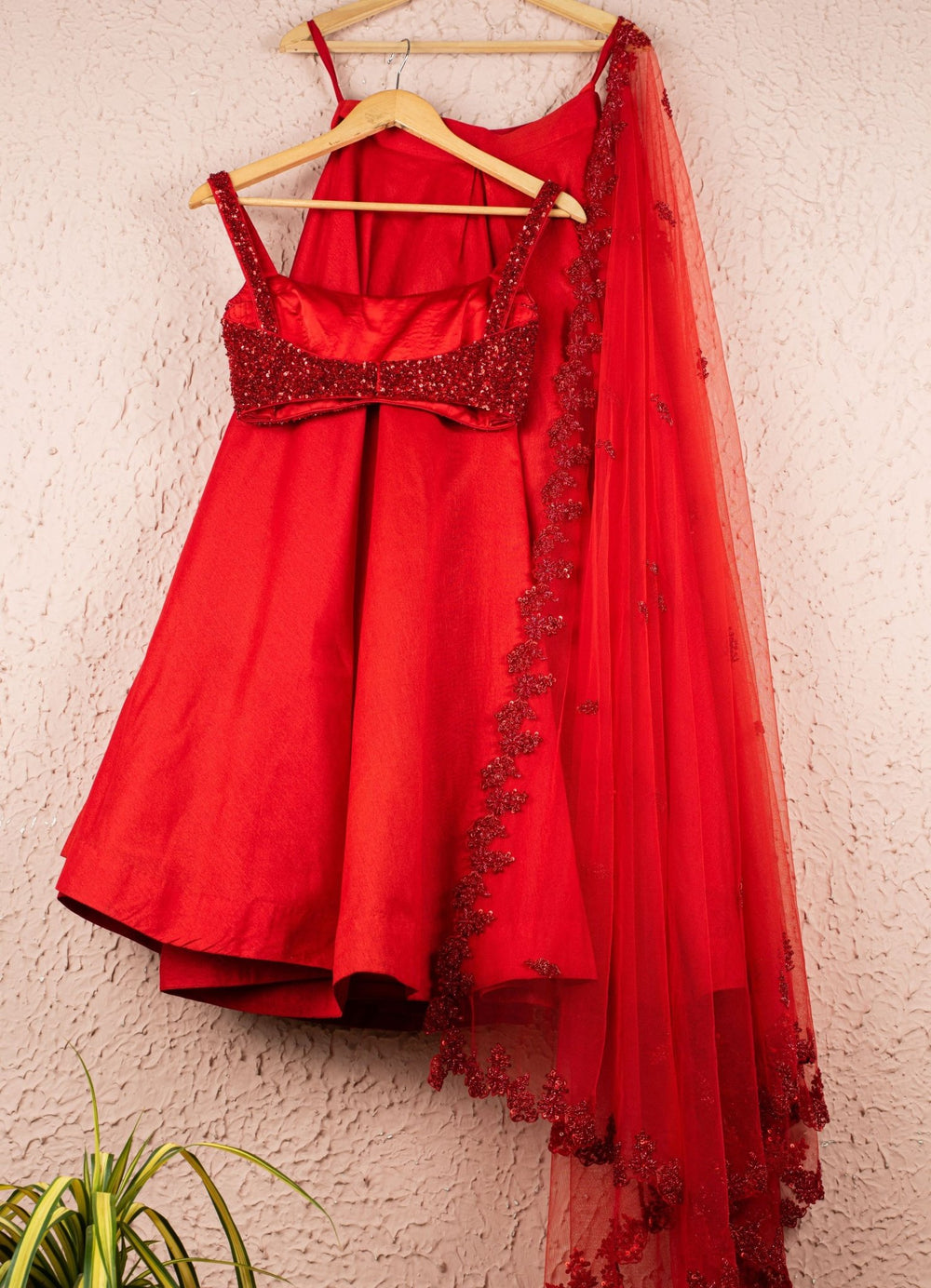 Hot Chilli Red Raw Silk Lehenga Set Anisha Shetty - Fabilicious Fashion