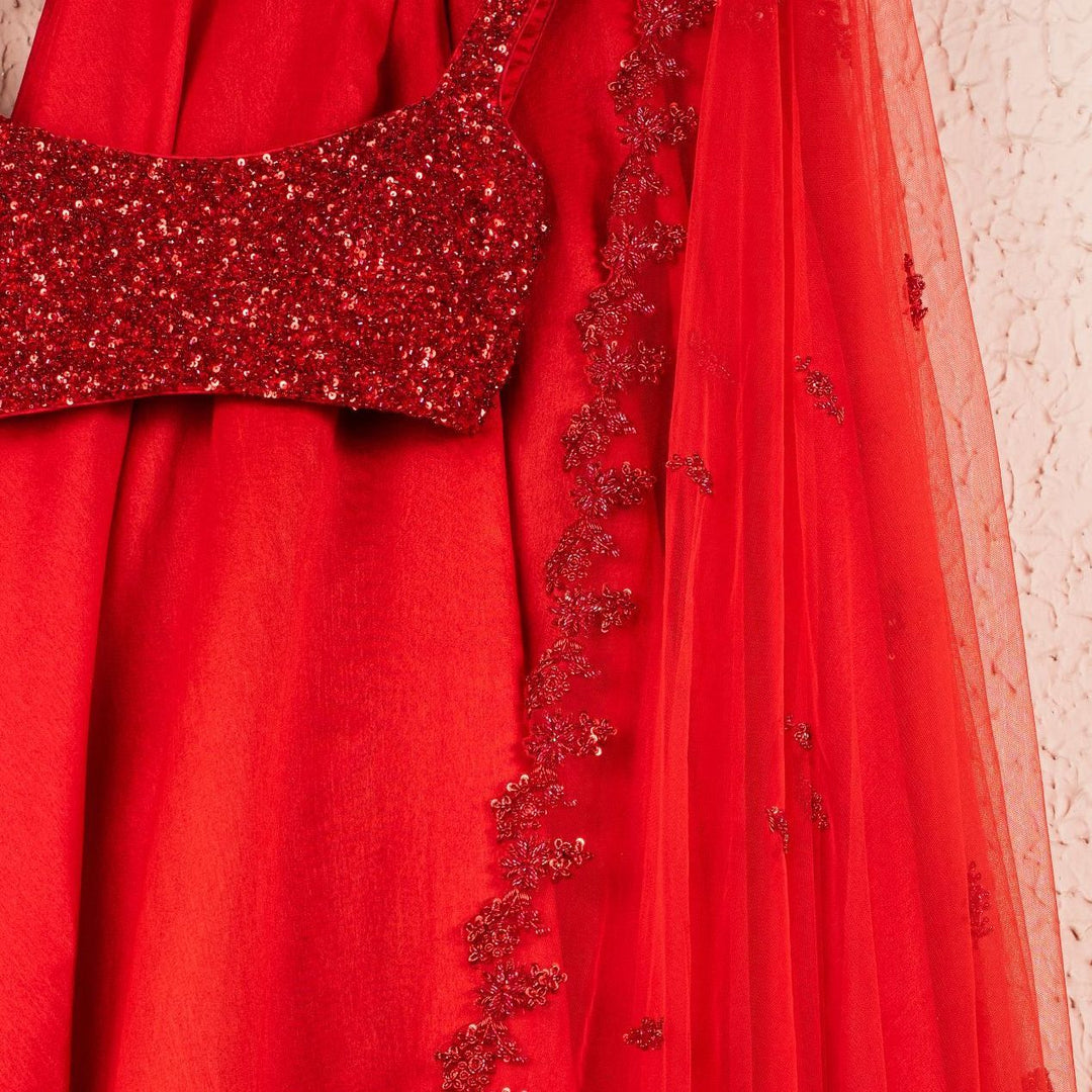 Hot Chilli Red Raw Silk Lehenga Set Anisha Shetty - Fabilicious Fashion