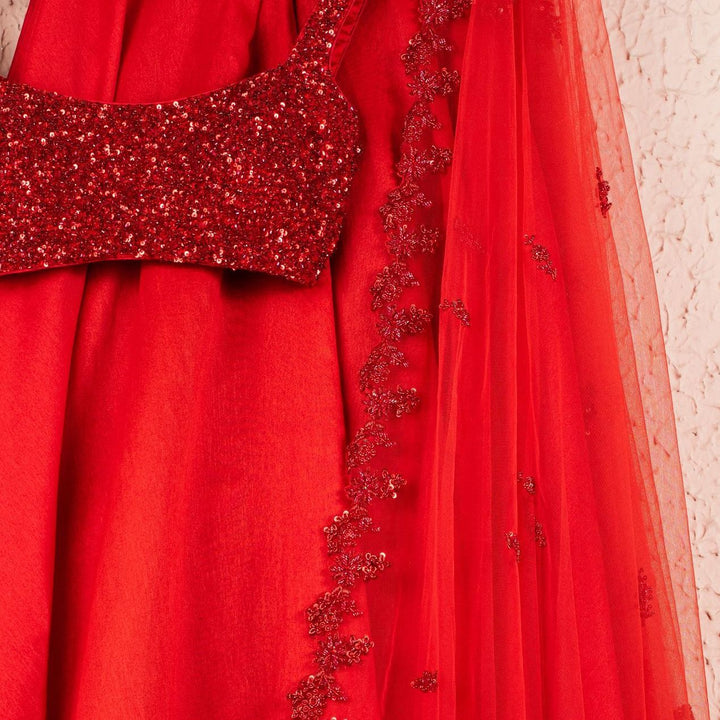 Hot Chilli Red Raw Silk Lehenga Set Anisha Shetty - Fabilicious Fashion
