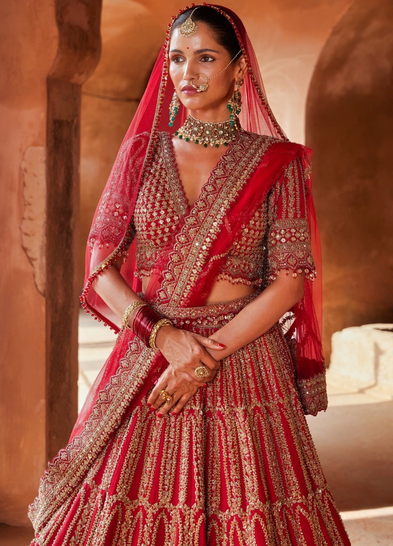 Hot red on sale bridal lehenga