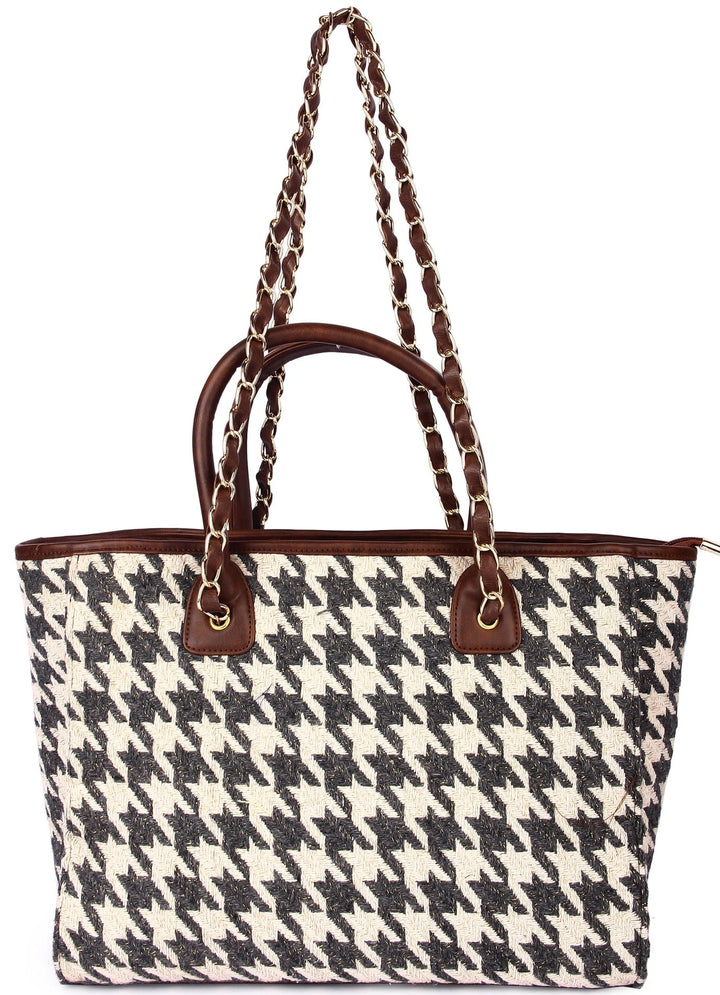 Houndstooth Tote Bag The Purple Sack - Fabilicious Fashion
