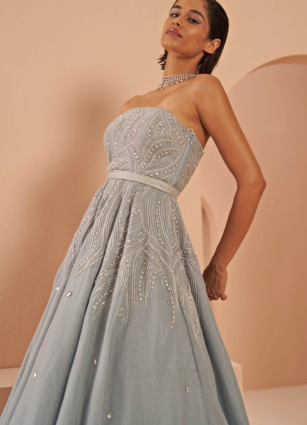 Ice Blue crystal EMbellished gown Parul Gandhi - Fabilicious Fashion