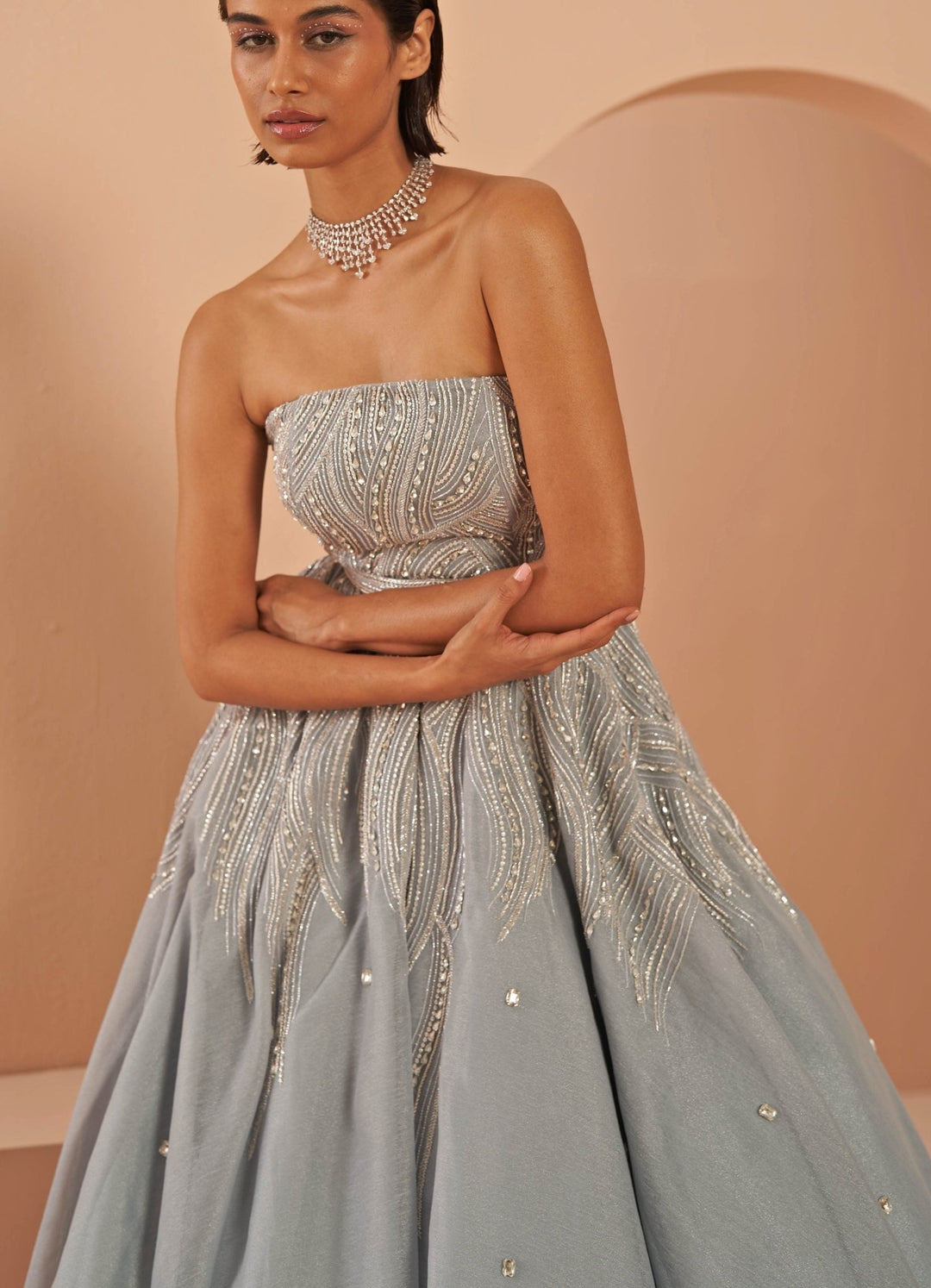 Ice Blue crystal EMbellished gown Parul Gandhi - Fabilicious Fashion