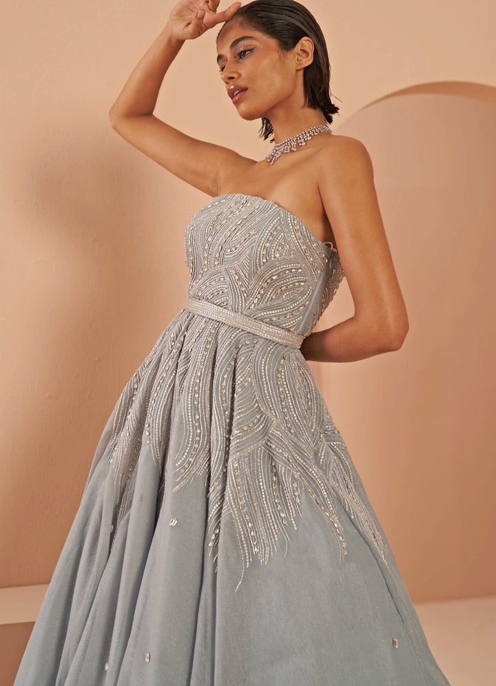 Ice Blue crystal EMbellished gown Parul Gandhi - Fabilicious Fashion