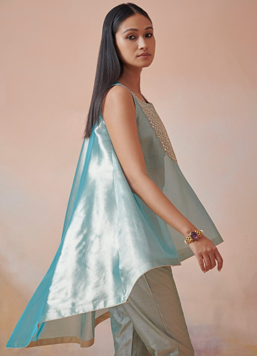 Ice Blue tissue co-ord set Suhino - Fabilicious Fashion