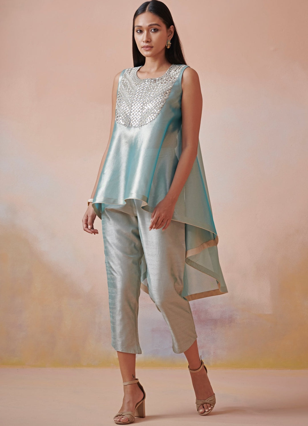 Ice Blue tissue co-ord set Suhino - Fabilicious Fashion