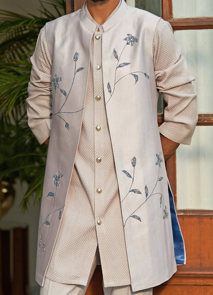 Ice Grey Hand Paint Shrug Set Contrast by Parth - Fabilicious Fashion