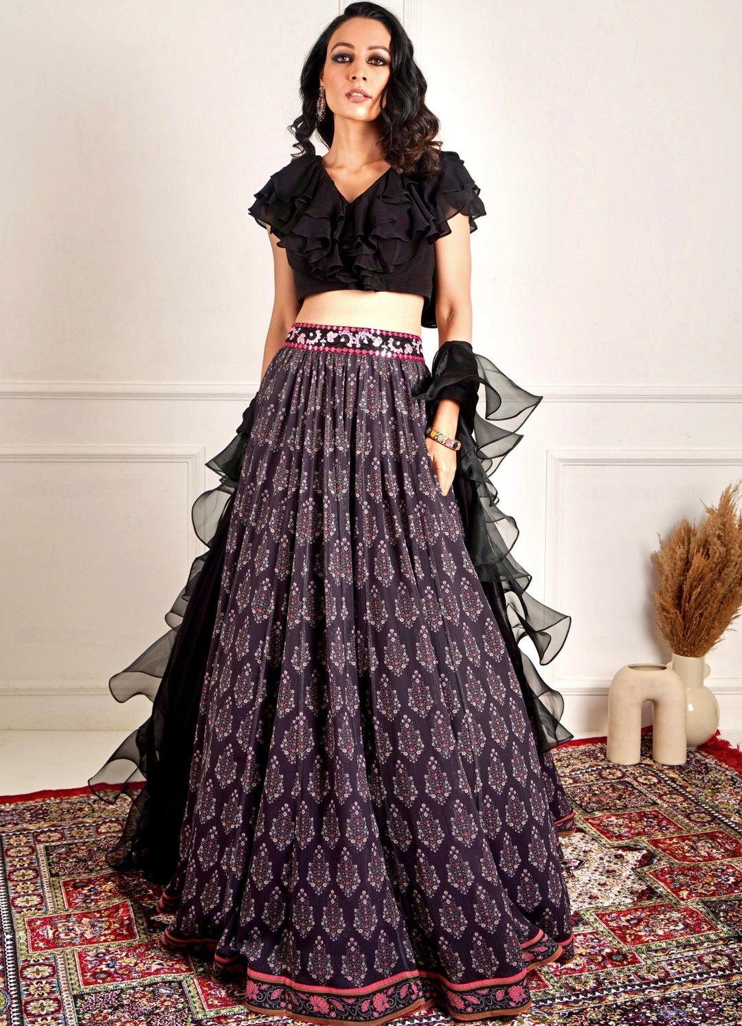 Imaara Ruffle Printed Lehenga Set Rashika Sharma - Fabilicious Fashion
