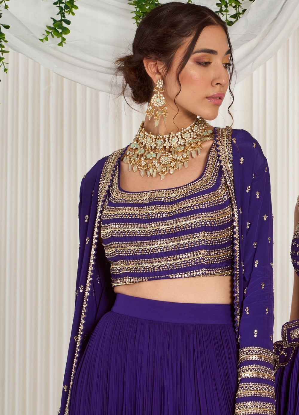 Indigo Blue Georgette Lehenga With Embellished Blouse & Cape Nidhika Shekhar - Fabilicious Fashion