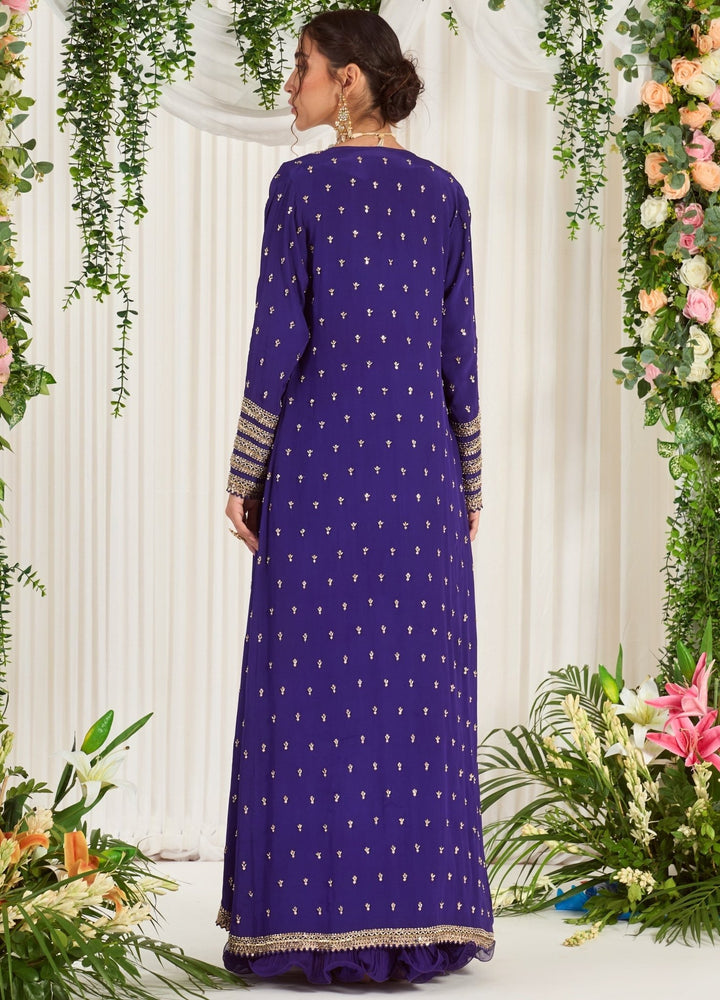 Indigo Blue Georgette Lehenga With Embellished Blouse & Cape Nidhika Shekhar - Fabilicious Fashion