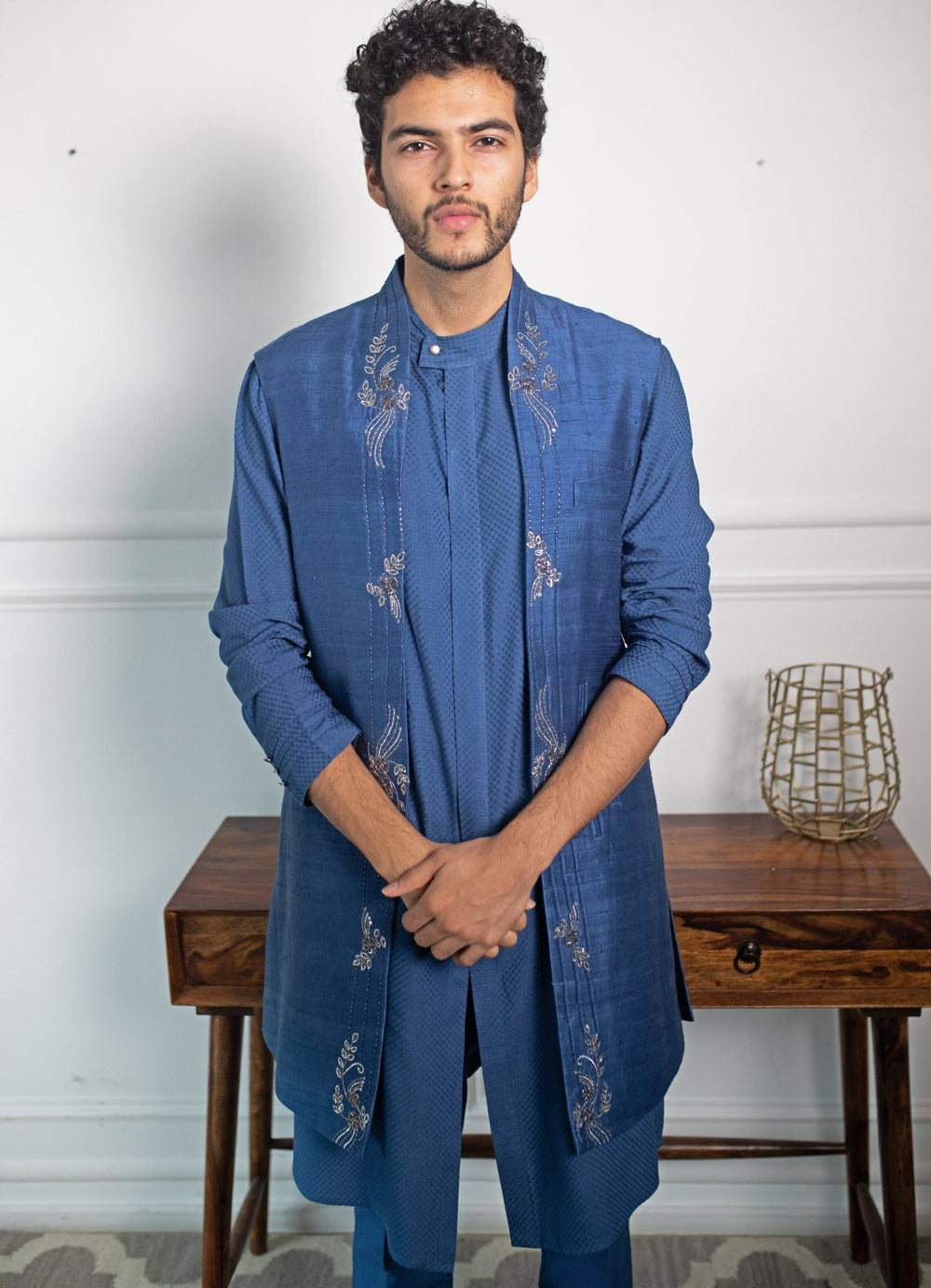Indigo Blue Hand embroidered Jacket Set Contrast By Parth - Fabilicious Fashion
