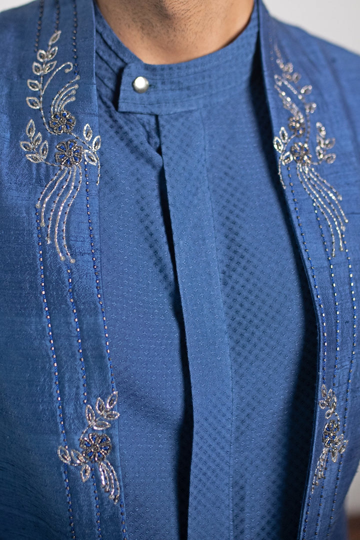 Indigo Blue Hand embroidered Jacket Set Contrast By Parth - Fabilicious Fashion