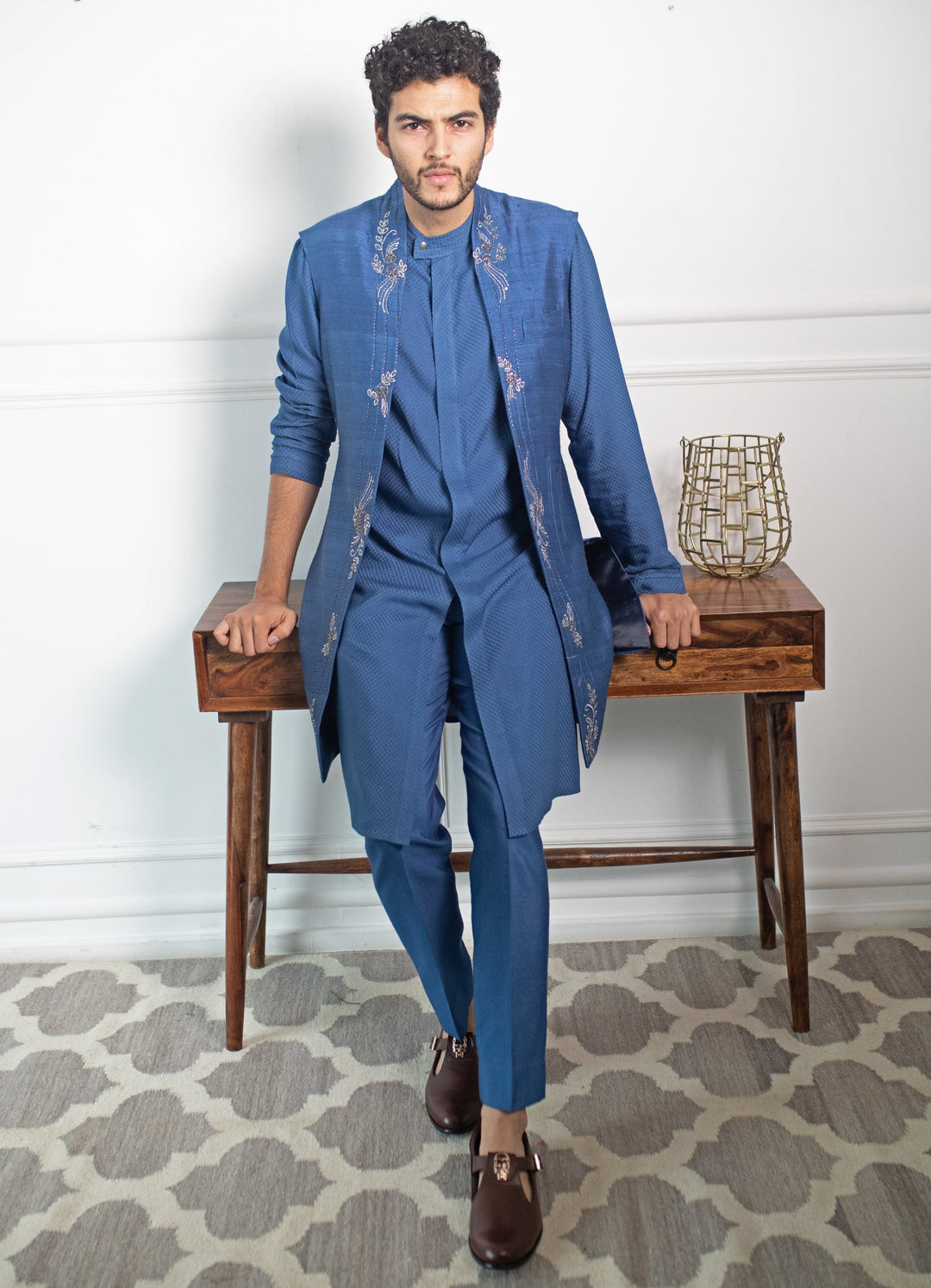 Indigo Blue Hand embroidered Jacket Set Contrast By Parth - Fabilicious Fashion