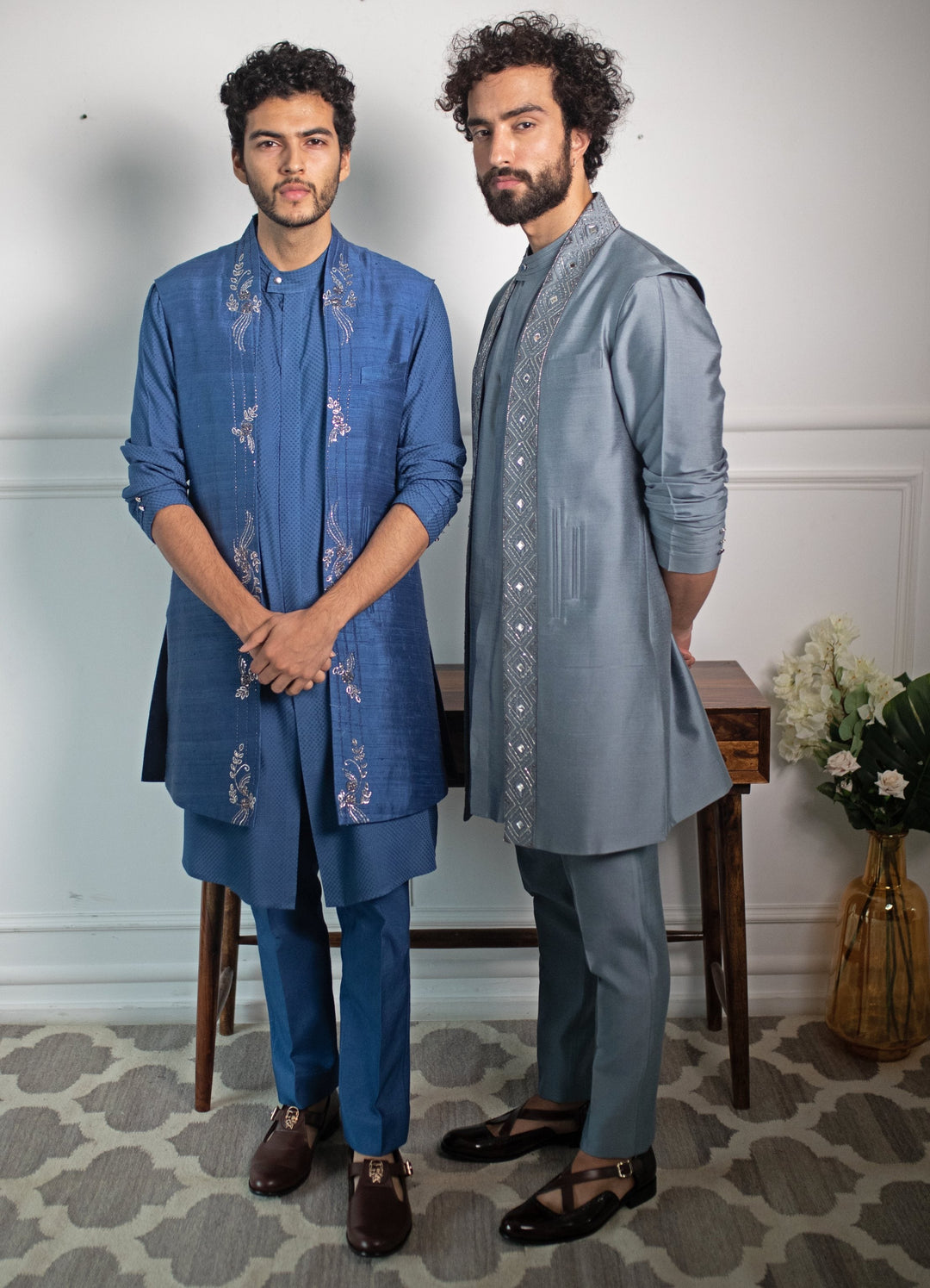 Indigo Blue Hand embroidered Jacket Set Contrast By Parth - Fabilicious Fashion