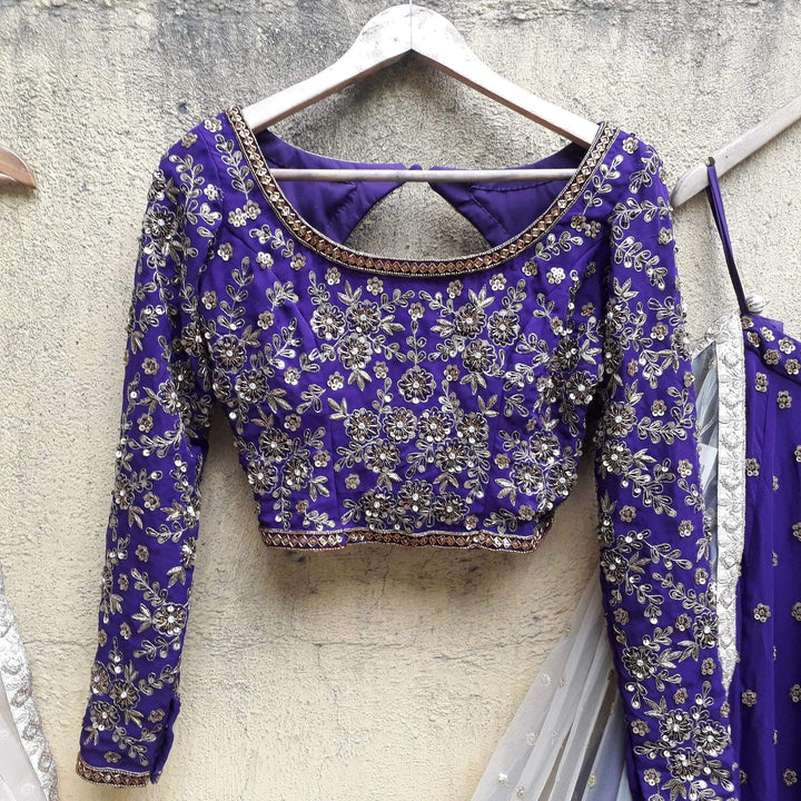 Indigo Blue Lehenga with Sequins and Zardosi Embroidered Blouse Priti Sahni - Fabilicious Fashion