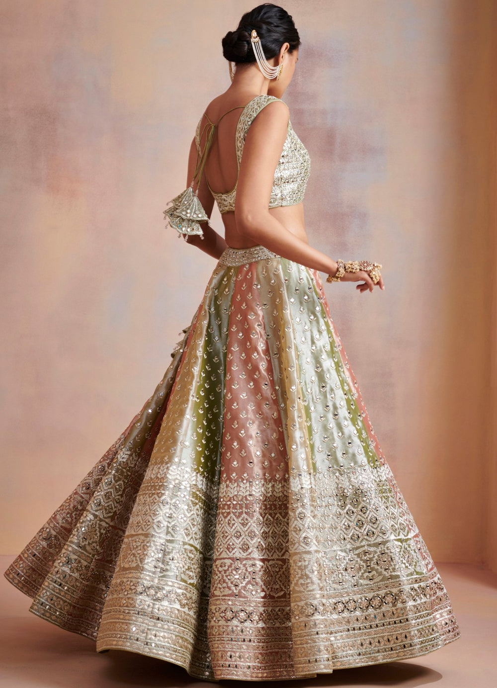 Isa Green and Blush Pink Gota and Zari Lehenga Set Suhino - Fabilicious Fashion