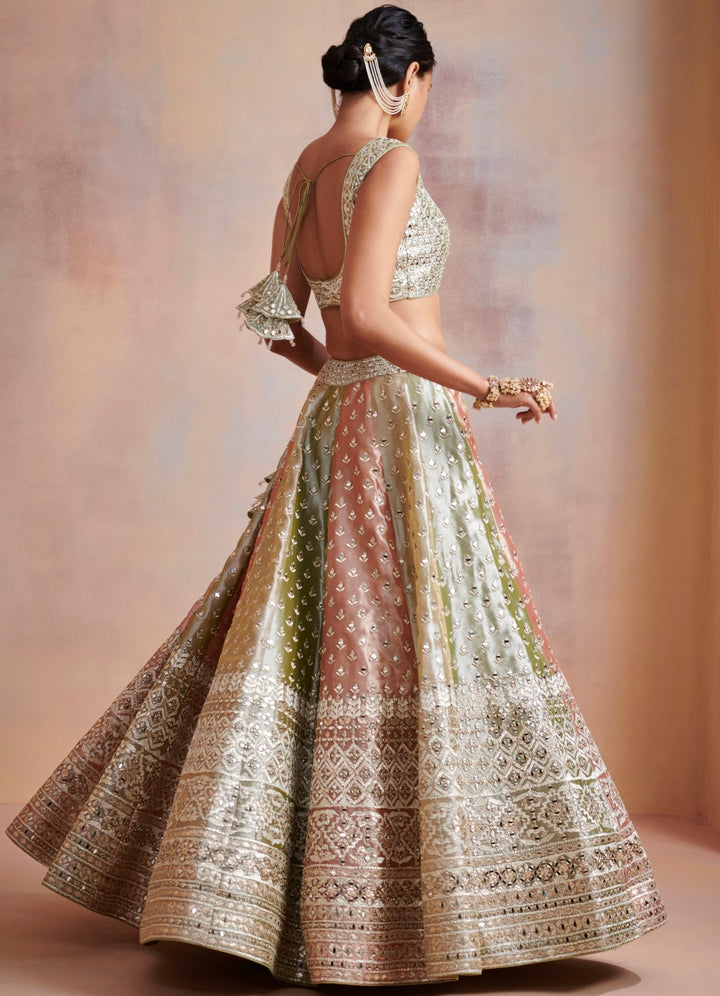 Isa Green and Blush Pink Gota and Zari Lehenga Set Suhino - Fabilicious Fashion