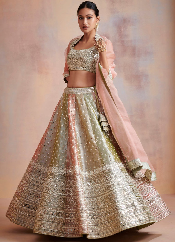 Isa Green and Blush Pink Gota and Zari Lehenga Set Suhino - Fabilicious Fashion