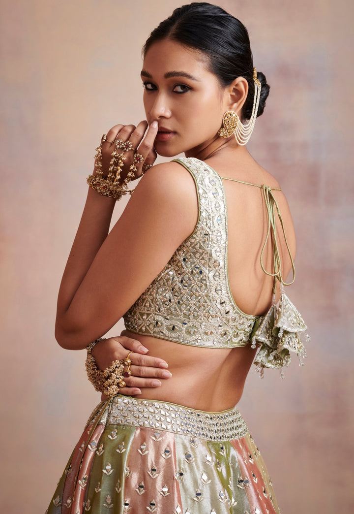 Isa Green and Blush Pink Gota and Zari Lehenga Set Suhino - Fabilicious Fashion