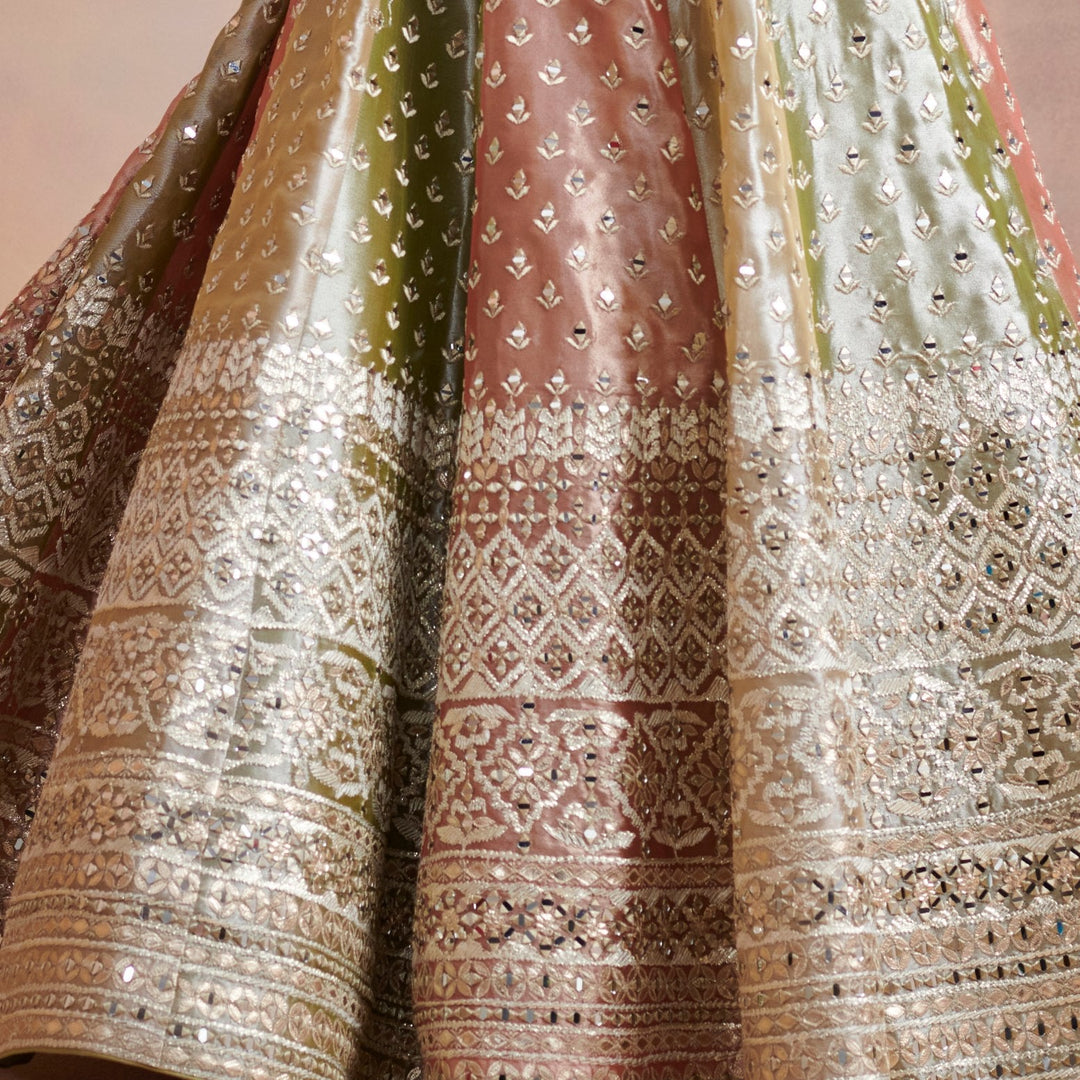 Isa Green and Blush Pink Gota and Zari Lehenga Set Suhino - Fabilicious Fashion