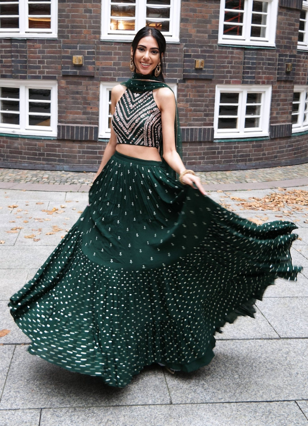 Isabella Forest Green Zari Lehenga Set Chamee n Palak - Fabilicious Fashion