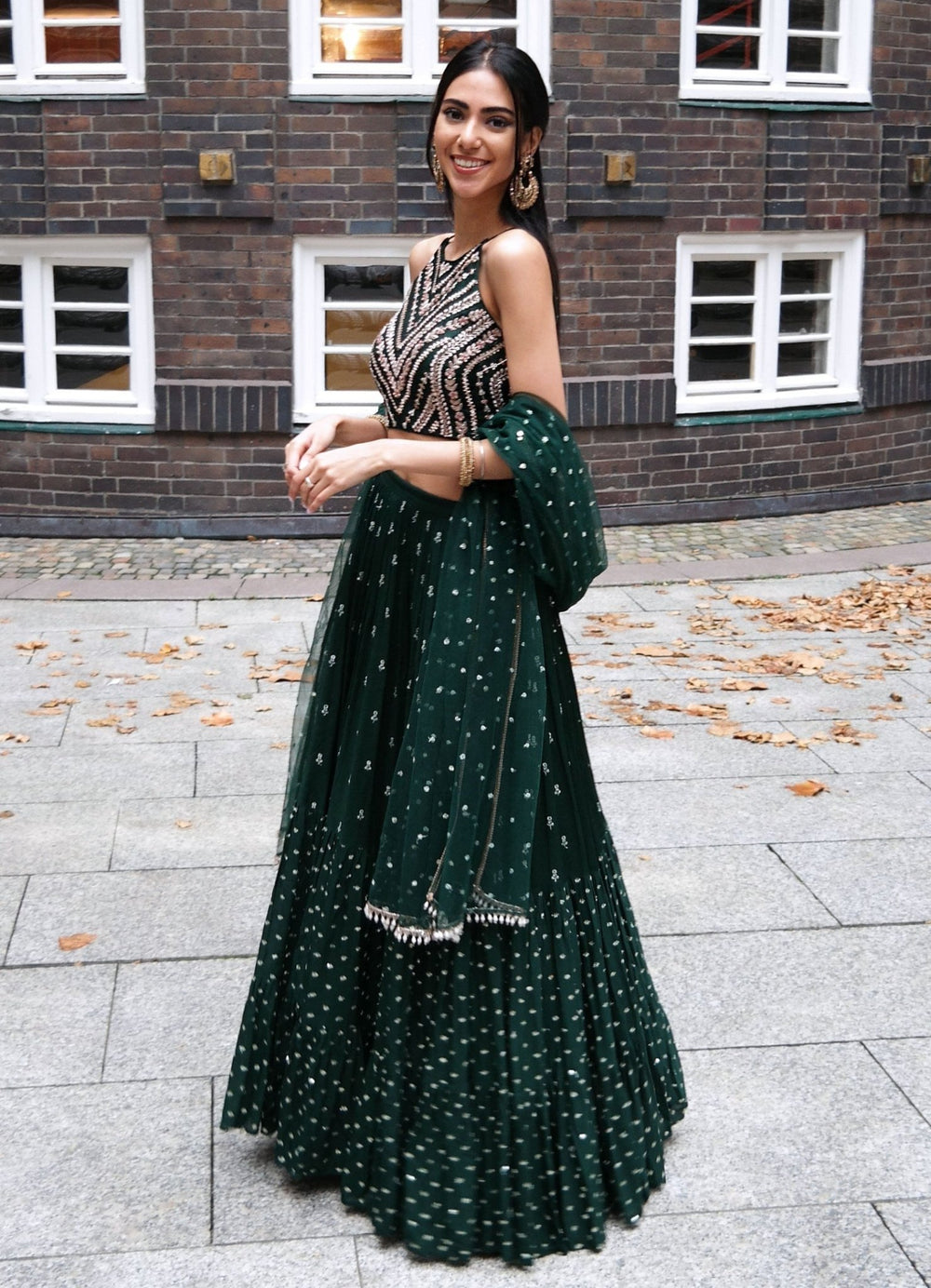 Isabella Forest Green Zari Lehenga Set Chamee n Palak - Fabilicious Fashion